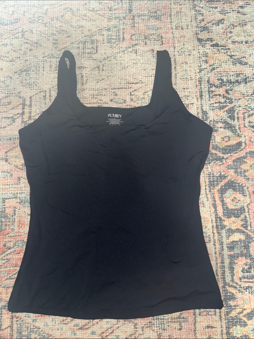 Pumiey Black Square-Neck Tank Top with Wide Straps